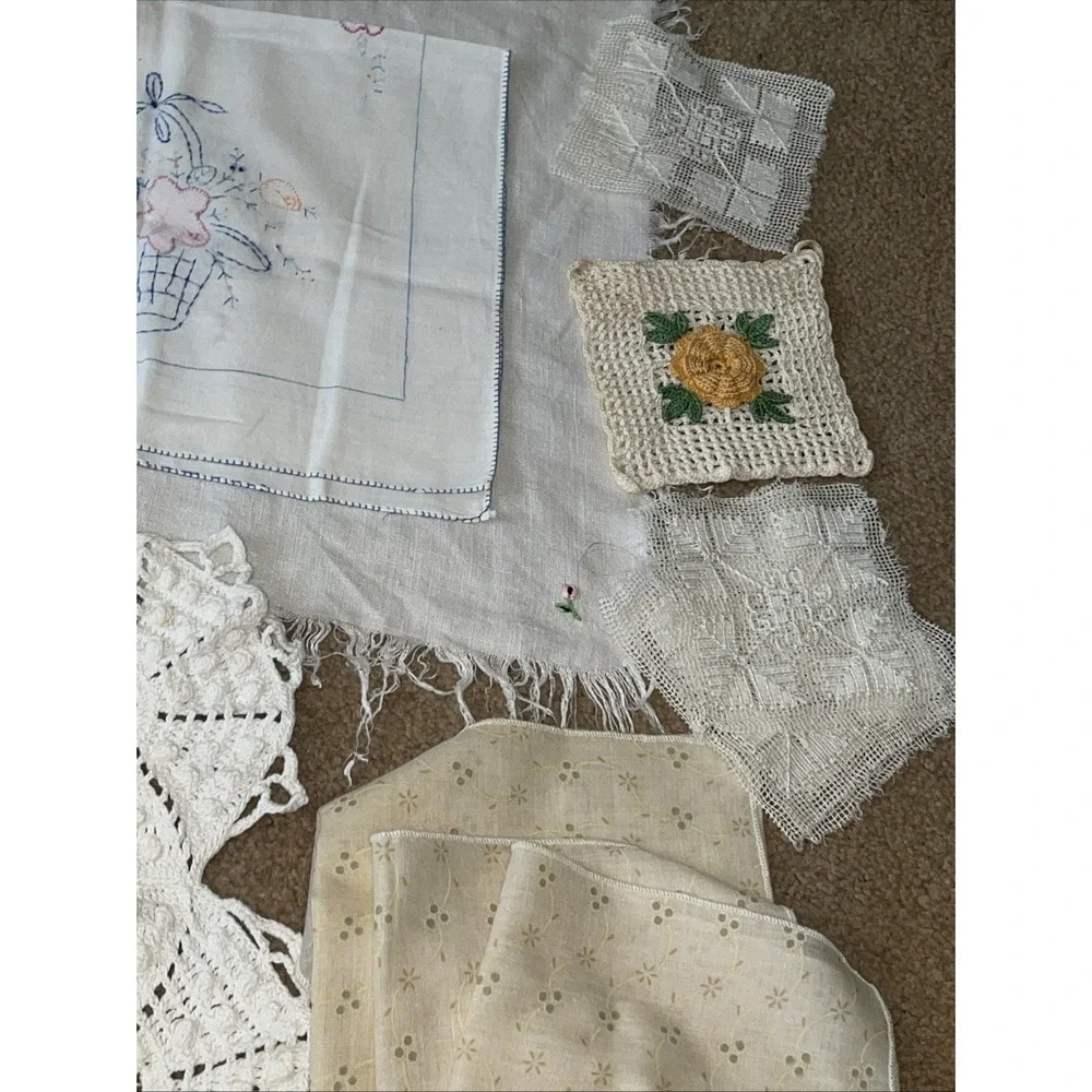 Lot of Assorted Vintage Linens Crochet Embroidered
